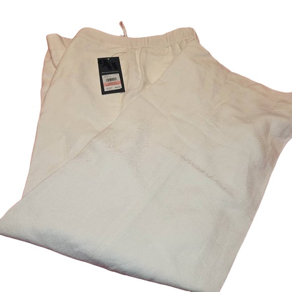 NWT 9 Nine West White Linen Lined Pants Crisp Size 10 Back Elastic Waist Band - Picture 1 of 11